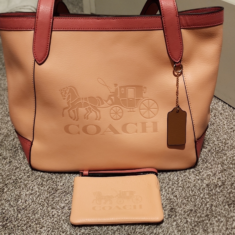 Coach Peach Tote AND Wristlet